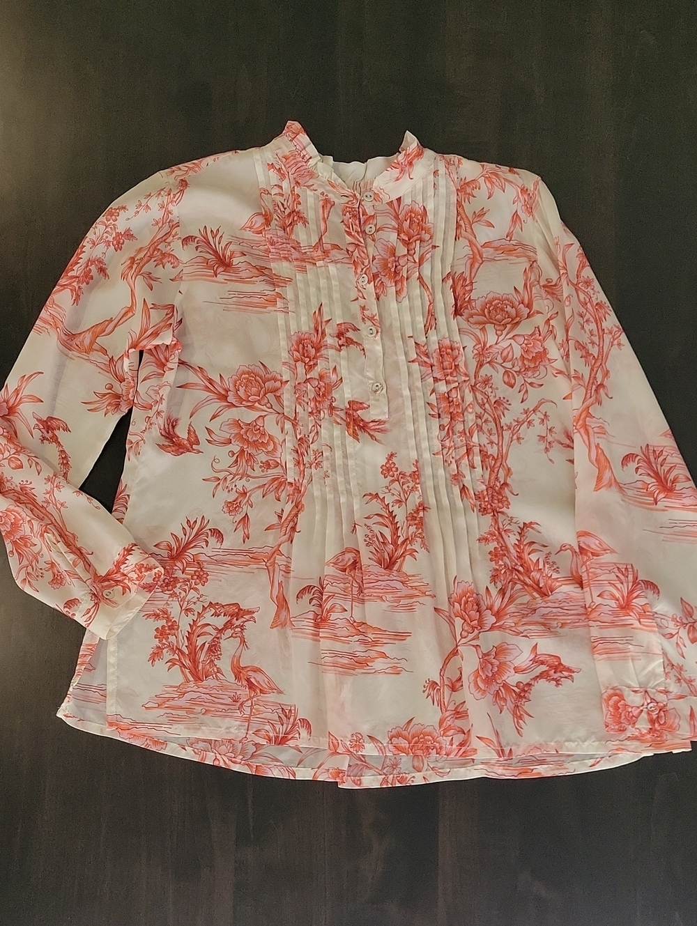 Johnny Was "Spring Fire Malia" 100% Silk Toile Pleated Blouse Size Small
